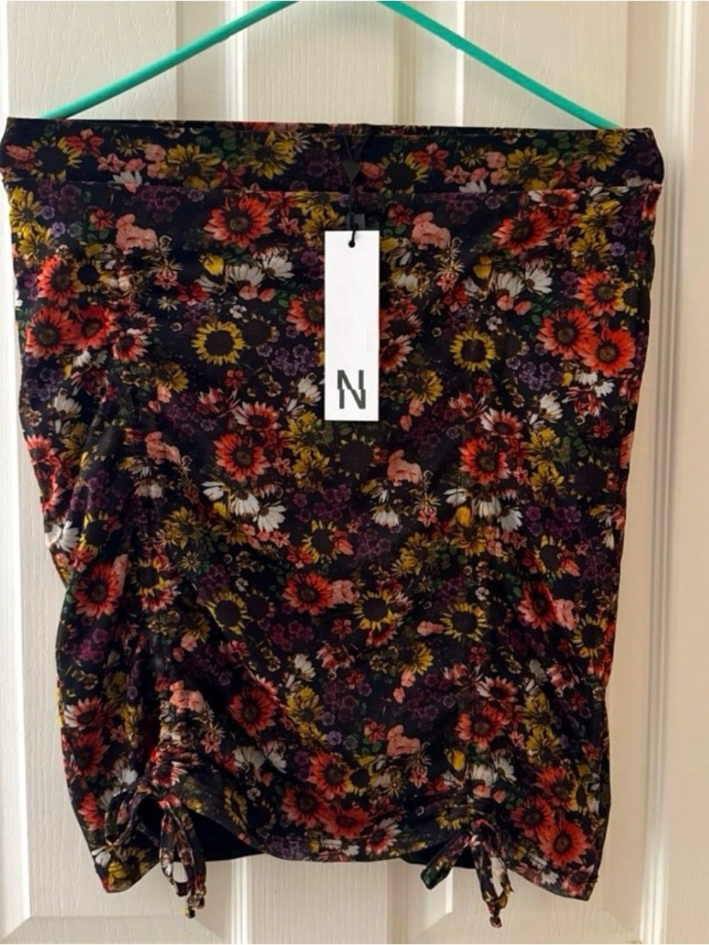 Noisy May Floral Drawstring Skirt - Black/Multi